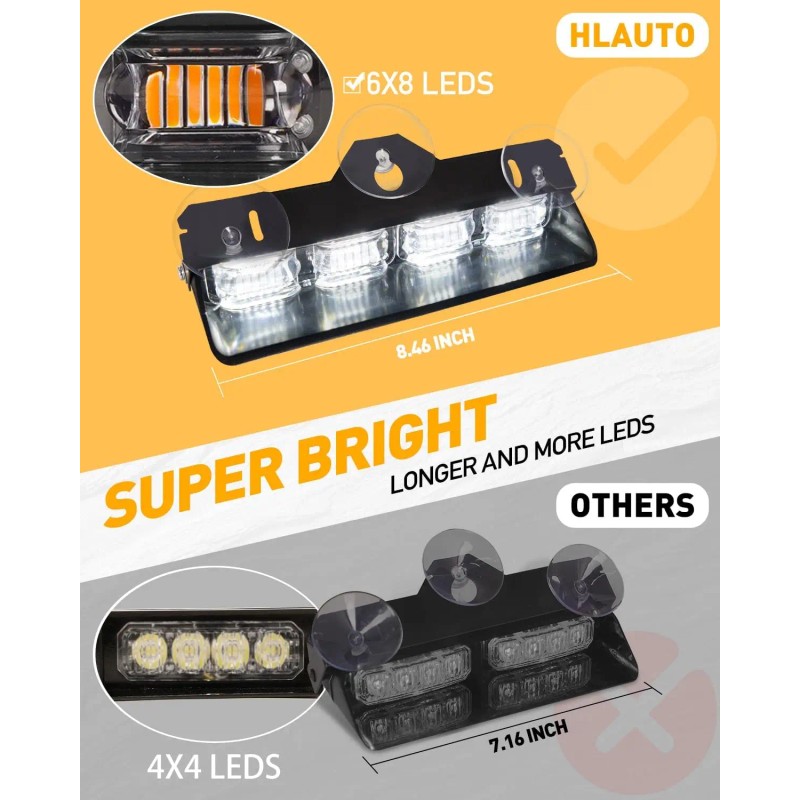 Emergency Dash Strobe Lights White Safety Flashing Warning Hazard Windshield