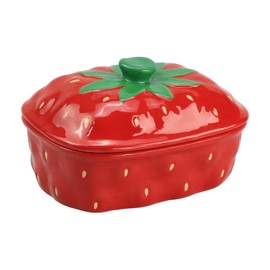 Bicuzat Ceramic Butter Dish with Lid Butter Keeper Butter Plate Tray for Kitchen Countertop Strawberry Pattern Butter Crock Keeper Saver