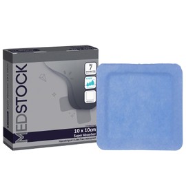 MEDSTOCK Super Absorber Dressing, 4"x6" (Pack of 10), Wound Care, Ultimate Absorption, Holds Extra Volumes of Exudate, Less Frequent Dressing Changes, Reduces Damage Risk & Maceration