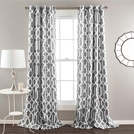 Lush Decor Edward Trellis Curtains Room Darkening Gray Window Panel Set for Living, Dining, Bedroom (Pair), 95" L