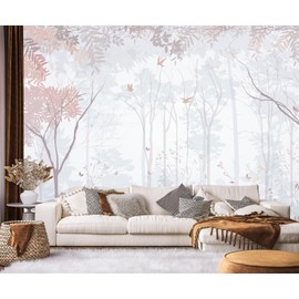 Toolhom Forest Fabric Mural Wallpaper for Living Room Bedroom Dining Room(Not Self-Adhesive)
