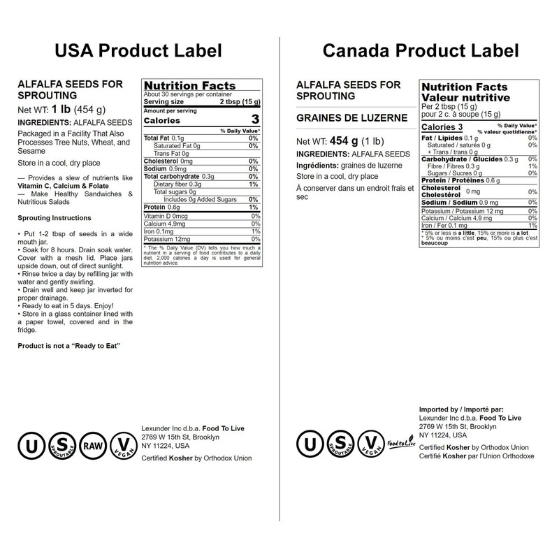 Food to Live Alfalfa Seeds for Sprouting, 1 Pound –