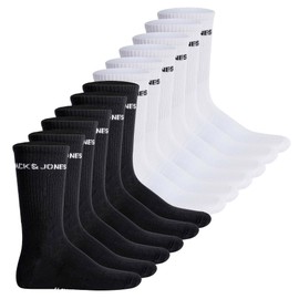 Jack & Jones Men's Tennis Socks, Pack of 12 - Jaclogo, One Size, black/white