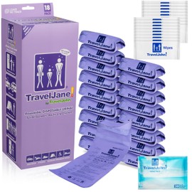 TravelJane Resealable Disposable Urinal for All Genders, Adults, and Children (18 Pack) Designed for Emergencies, Travel, Camping, Long Car Rides and More - 28oz/800ml Capacity (TJ1T-C)