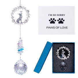 Toptime Dog Memorial Gifts, Pet Memorial Sun Catcher for Loss of Dog, 3D Puppy Wreath Relief Crystal Suncatcher with Paw Print Card, Hanging Rainbow Sun Catchers for Windows Garden Balcony Decor