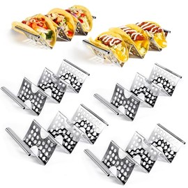 Juego de 6 soportes para tacos, soporte de taco de acero inoxidable, elegantes soportes para conchas de taco, cada soporte de metal para 3 tacos, bandeja de servicio para tacos apta para horno