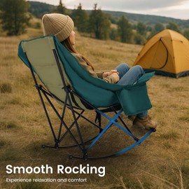 LILYPELLE Oversized Rocking Camping Chair, Fully Padded Patio Chair with Cooler Bag and Side Pocket, High Back Portable Lawn Recliner Rocker Chairs for Camp, Patio, Supports 400 lbs