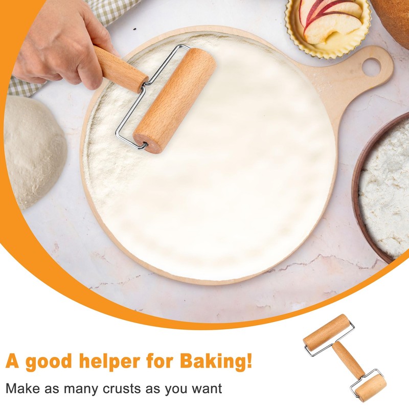 2Pcs Pizza Dough Roller & Dough Docker, Wood Rolling Pin