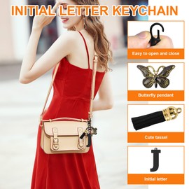 Initial Letter Keyring Letter A-Z Keychain with Butterfly Tassel Initial Keychain Gifts for Women Girlfriend Daughter Birthday Gift Alphabet Initials Keyring for Purse Backpacks Handbags (Letter J)