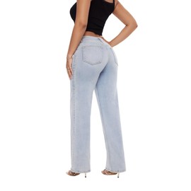 EMMIOL Jeans for Women Stretchy Mid-Low Waisted Wide Leg 2025 Trendy Casual Long Denim Pants Bottoms Light Blue