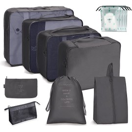 NEWKIBOU Organizadores de Viaje para Maletas,12 en 1 Set de Organizador de Equipaje,Impermeable Organizador de Maleta, para Ropa Zapatos,Cosméticos de bolsas organizadoras de viaje (Negro)