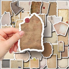 Dinghaole 80PCS Vintage Scrapbook Paper Stickers,Vintage Sticker Pack,Aged Writing Paper Stickers,Retro Label Aesthetic Stickers for DIY Crafts,Burnt Edge Style Retro Scrapbook Stickers in Brown Tones