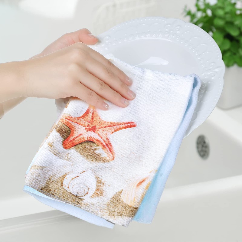Tegeme 4 Pcs Beach Kitchen Dish Towels Coastal Hand Towels