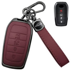 BXQATMB for Toyota Key Fob Coverwith Leather zinc Alloy Keychains,for 2022-2024 2025 Toyota Tundra, for 2023-2025 Sequoia,for Camry 2025, for 2024 Grand Highlander,for 2024 Tacoma(Red)