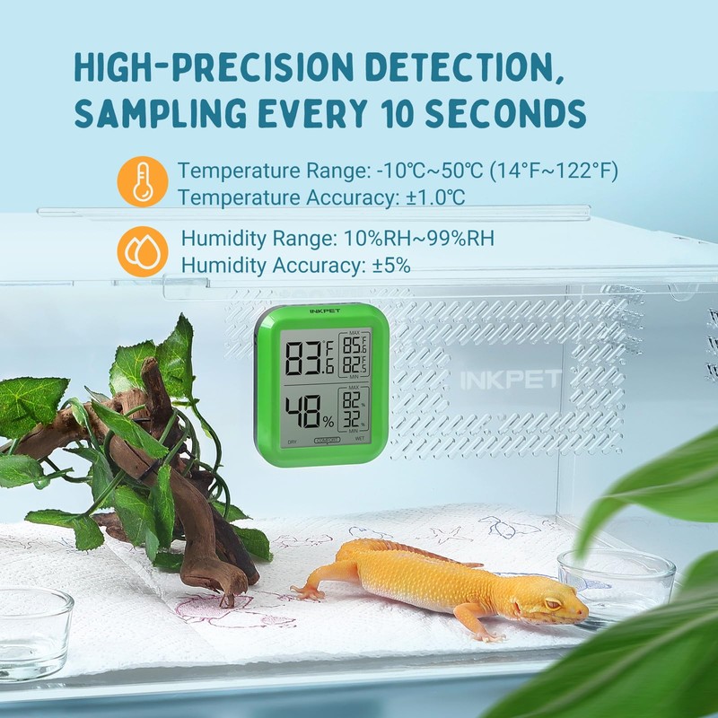 INKPET Reptile Thermometer Hygrometer Thermostat, with Max/min Record High-Accuracy Digial