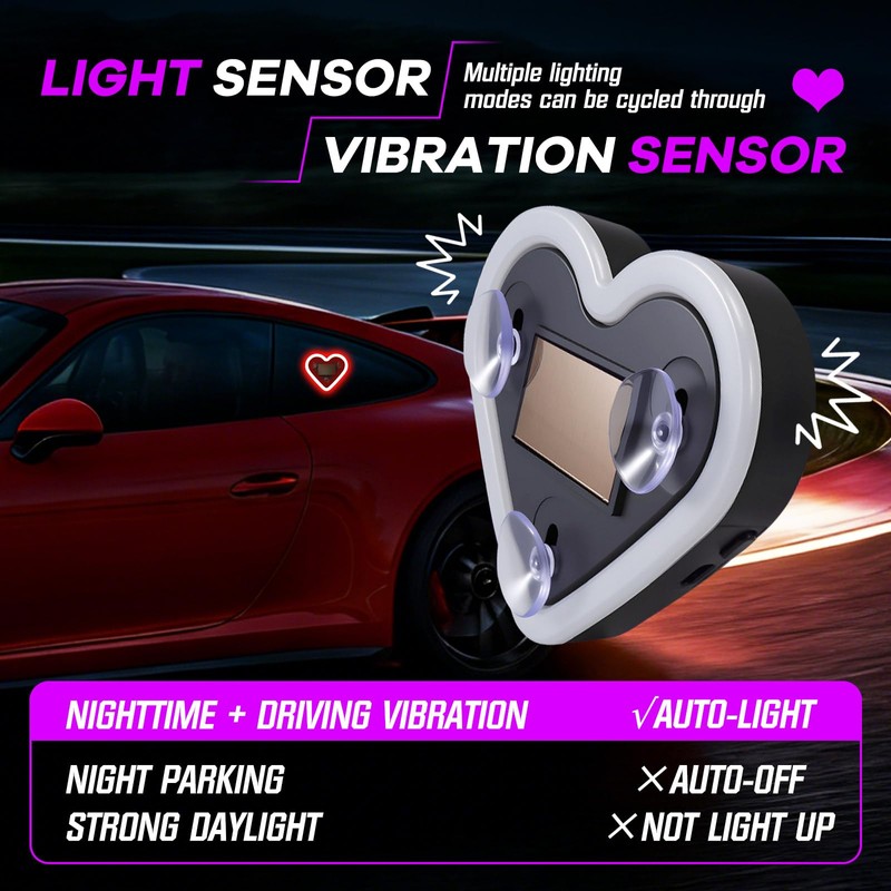 GCZCC Car Window Wireless LED Ambient Light Solar Powered Love