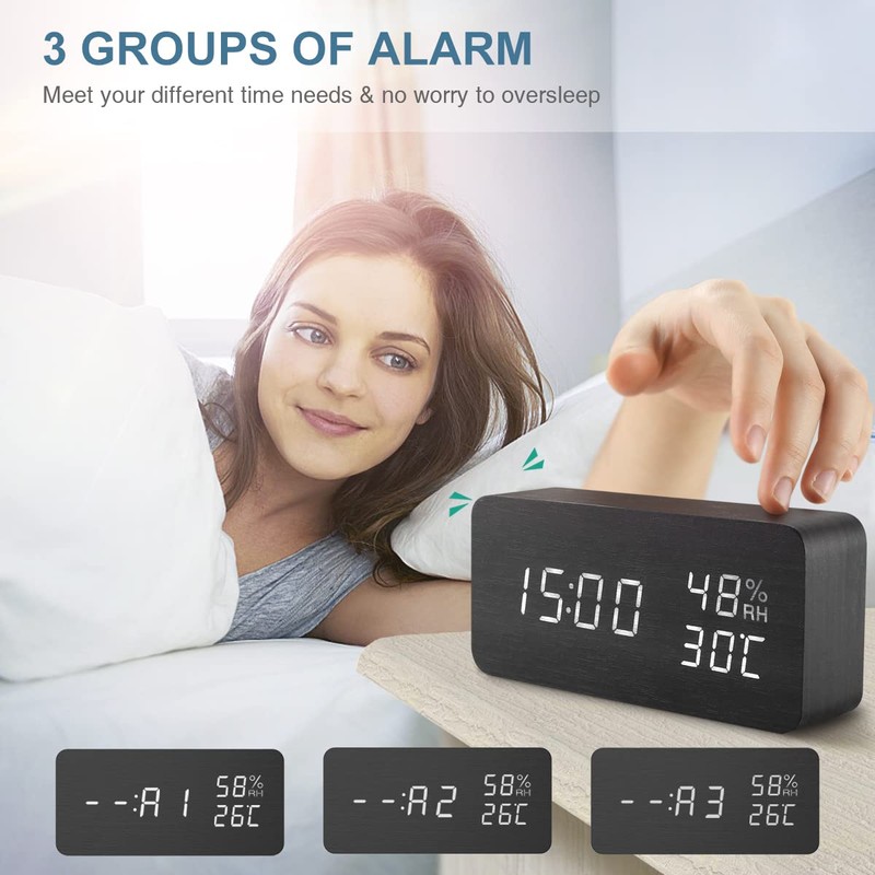 Latest Digital Alarm Clock, Ankilo Wooden Digital Multifunction Cube LED