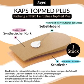 KAPS "Topmed" Insoles Heel Pad - Heel Wedges for Leg Extension, Heel Cushion for Balancing Different Leg Lengths - All Sizes - Grey - 5 mm