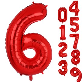 40 Inch 6 Red Number Balloons Mylar Foil Helium Digital Balloons Baby Shower 6st Birthday Party Decor Supplies
