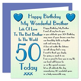 Brother 50th Happy Birthday Card - Lots Of Love To The Best Brother In The World - 50 Today