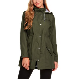 ZHENWEI Womens Lightweight Hooded Waterproof Active Outdoor Rain Jacket Army Green XL