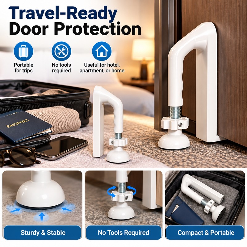 Portable Door Stopper for Travel and Home – No-Drill Metal