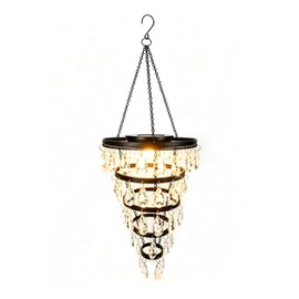 Hanging Solar Chandelier Light Outdoor, Handcrafted Solar Powered Led Tiered Crystal Pendant Lantern, Dacorative Hanging Waterproof Lamp for Patio, Porch, Gazebo Garden & holiday ambiance 27" High