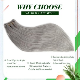 Hair Extensions Real Human Hair Sew in Double Weft Weave Bundles Straight Platinum Sliver 14 Inch Hand Tied Weft Hair Extensions for Women Real Hair