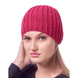 INTI ALPACA INTI0595 Women’s Rouge Pink Alpaca Beanie Hat- Hand Knitted in Alpaca Wool - Winter Headwear Skull Hat