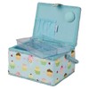 Medium Cupcake Sewing Box, Blue Cupcake Pattern Fabric, 18.5 x