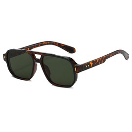 JCTAIFOO Fashion Square Sunglasses, Vintage Retro Rectangle Sunglasses for Men and Women, Trendy UV400 Glasses (Leopard/Dark Green)