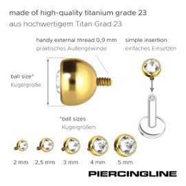 PIERCINGLINE Titanium Screw Ball with Male Thread 0.9 mm Crystal Piercing Attachment Replacement Choice of Colours and Sizes, Titanium