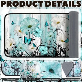 Drydiet 3 Pcs Teal Daisy Kitchen Rugs and Mats Set Farmhouse Rustic Non Slip Rug Waterproof Floor Mat Teal Butterfly Floral Decor for Kitchen Home Bar Office Bathroom Door Party Decor