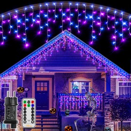 Ollny Icicle Fairy Lights Outdoor 12 m 486 LEDs Christmas Lighting Outdoor 81 Strings IP44 Waterproof 8 Modes with Remote Control Timer EU Plug for Gazebo Balcony Blue and Purple