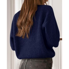 KIRUNDO Women’s Cardigans Casual Loose Button Up Long Sleeve Crewneck Knit Cardigan Sweaters Open Front Outerwear Coats(Navy Blue, Medium)