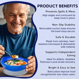 Spill Proof Scoop Plate and Bowl with Suction Base, Adaptive Self-Feeding Dinnerware for Elderly and Disabled, Parkinsons Aids for Living