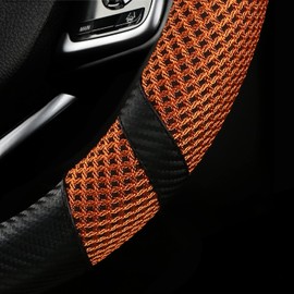 BOKIN Carbon Fiber Steering Wheel Cover, Universal 14.5-15 inch, Auto Car Microfiber Leather, Breathable Ice Silk Steering Wheel Protector, Cool in Summer and Warm in Winter, Carbon Fiber Orange
