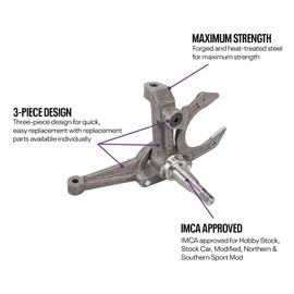 Speedway Motors 3-Piece 1979-Up GM Metric Spindle Kit, IMCA-Approved, Forged Heat-Treated Steel, OEM Geometry, G Body Direct Replacement, Right Side with Hardware