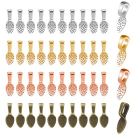 200 Pcs Glue on Bails for Jewelry Making, Flat Pendant Bails Spoon Jewelry Bails, 4 Colors Plated Small Pendant Bails Necklace Bails Oval Glue on Earring Bails for Jewelry Making Supplies, DIY Crafts