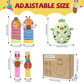 MCGMITT Baby Rattle Socks and Foot Finder Set, Educational Toy for Newborn 0-12 Months, Baby Shower Gift (Green Rattles)