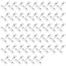 Clear Sign Clips on Merchandise Display 50 Pack Plastic Label Pop Clips on Sign Holder Shelf Double Sided Swivel Price Tag Clips on Clothing Rack Signs Rotatable Menu Clips for Sale Retail Display
