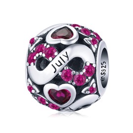 MEITAIHE Birthstone Charms for Bracelets 925 Sterling Silver Love Heart Openwork Bead Christmas Happy Birthday Charms for Bracelet (July Birthstone)