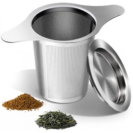 Tea Infuser Strainers, 18/8 Stainless Steel Loose Leaf Tea Strainer Stepper with Heat Proof Double Handles, Extra Fine Mesh Ball Infusers Filter for Loose Tea& Ground Coffee (1, Stainless Handles)