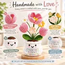Positive Crochet Handmade Amigurumi Flower Pot Doll, Emotional Support, Pocket Hug Knit. Encouragement Gift
