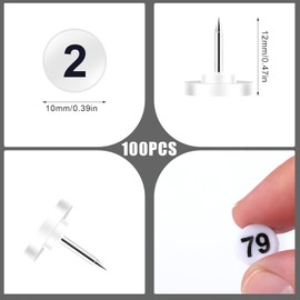 KINBOM 100pcs Numbered Push Pin Tacks, 1-100 Sequential Number Tacks Push Pins Plastic Thumb Tacks Steel Point Push Pins Map Thumb Tacks for Picture Posters Note Display (White, 0.47x0.39inch)