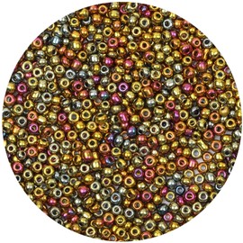 Yholin 2000pcs Glass Seed Beads Bulk,4mm 6/0 Craft Seed Beads Small Pony Beads for DIY Craft Project Bracelet Necklace Jewelry Making - Gold AB Color Waist Beads Spacer Beads with Tweezers