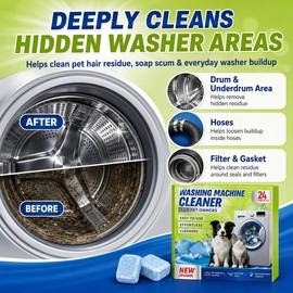 Enzyme Washing Machine Cleaner Tablets for Pet Owners, [2X Power] Washer Cleaner Pet Odor Remover, Deep Clean Washing Machine Pet Hair Remover for Laundry - Safe for HE, Front & Top Load (24 Count)