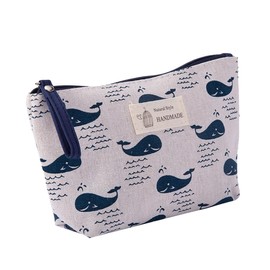 IWOWHERO 2pcs Canvas Makeup Bags Multi Function Toiletries Holders with Unique Whale Grid Patterns Portable Sundries Storage Pouches for Travel Gym and Daily Use