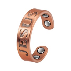 EnerCoppeX 99.99% Pure Copper Ring, Christian Good Meaning Ring, Cross Jesus Ring, Carry 4 Magnets and Gift Bag (A)