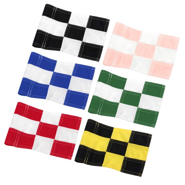 KINGTOP Checkered Golf Flag with Plastic Insert, Putting Green Flags for Yard, Indoor/Outdoor, Garden Pin Flags, 420D Premium Nylon Flag, 8" L x 6" H, 6-Pack
